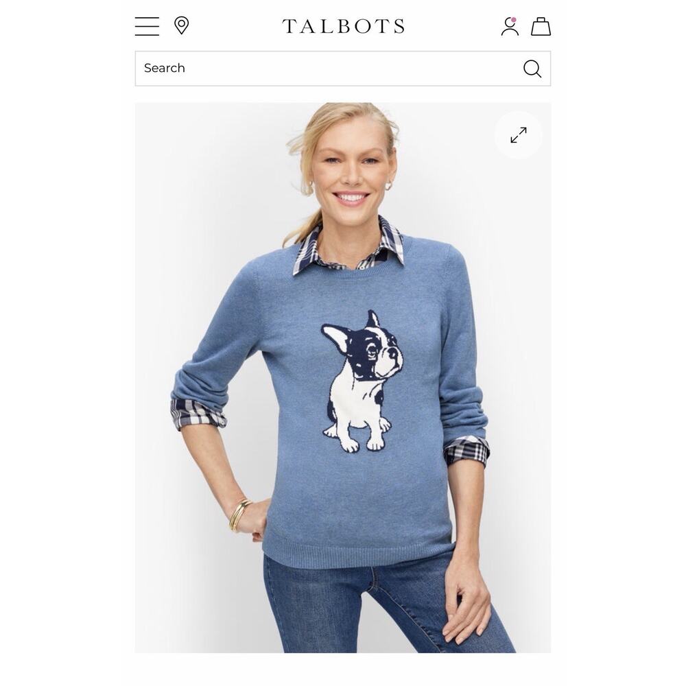 Talbots Frenchie Knit Sweater L Preppy Dogcore Old Money French Bulldog Luxury - Picture 7 of 7
